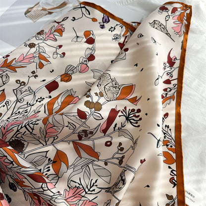 Midnight &amp; Dawn Bloom – 100% Silk Twill Scarf (90×90cm, Hand-Rolled Edges)