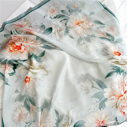 Peony Grace – 100% Silk Crepe de Chine Scarf 90cm