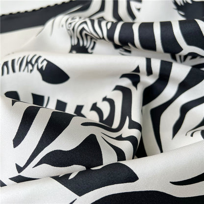 100% Pure Mulberry Silk Twill Scarf – Zebra Print, 90cm, Hand-Rolled Edges