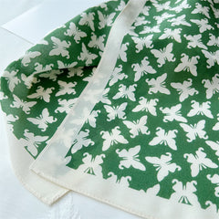 Grass Green Butterfly Print Silk Scarf, Luxurious 100% Double Crepe Silk Scarf - Perfect Gift for Her