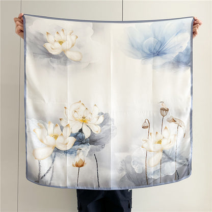 Lotus Whisper – 100% Silk Crepe de Chine Scarf 90cm