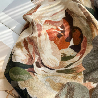 100% Mulberry Silk Twill Scarf – Vintage Rose Garden | Hand-Rolled Edges, 90cm