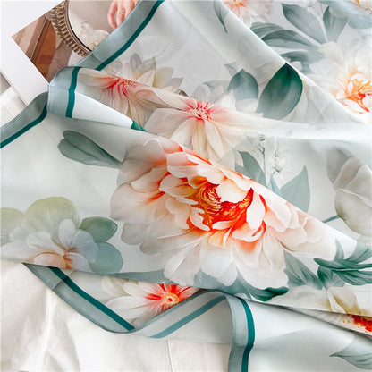 Peony Grace – 100% Silk Crepe de Chine Scarf 90cm