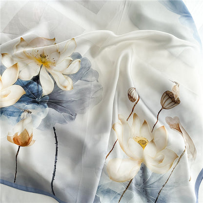 Lotus Whisper – 100% Silk Crepe de Chine Scarf 90cm