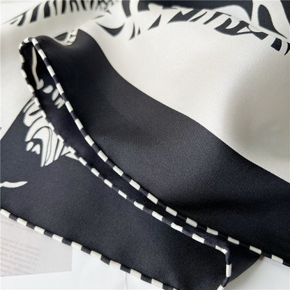 100% Pure Mulberry Silk Twill Scarf – Zebra Print, 90cm, Hand-Rolled Edges