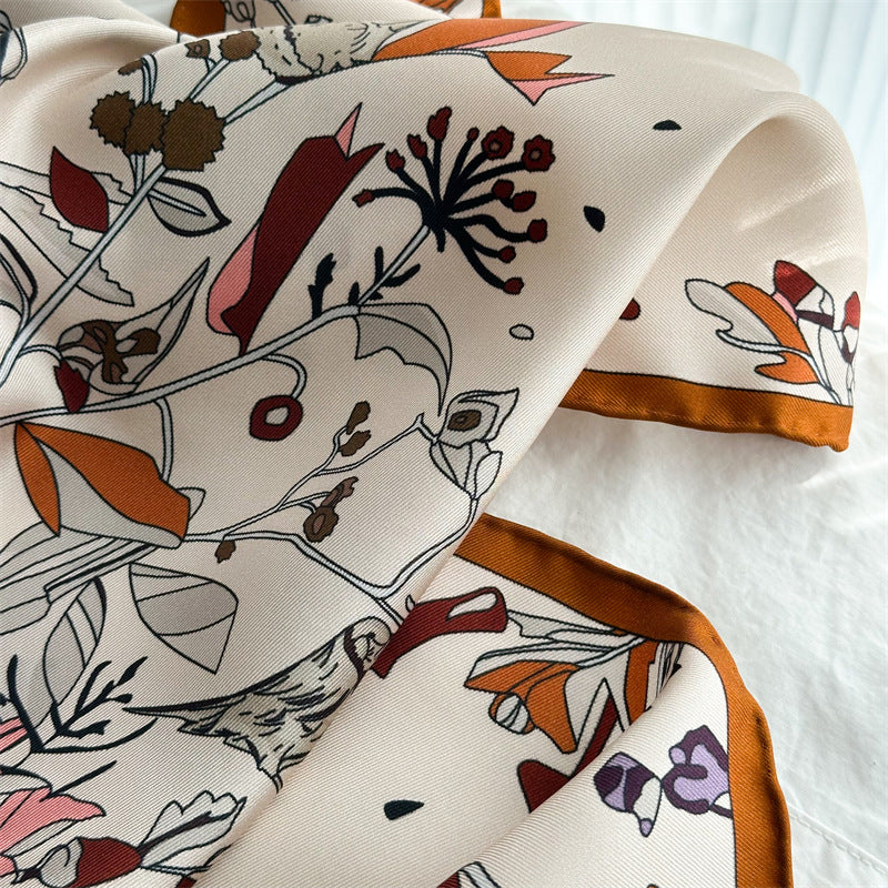 Midnight &amp; Dawn Bloom – 100% Silk Twill Scarf (90×90cm, Hand-Rolled Edges)