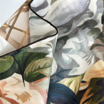 100% Mulberry Silk Twill Scarf – Vintage Rose Garden | Hand-Rolled Edges, 90cm