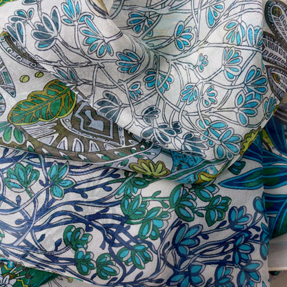 Botanical Garden Silk Chiffon Scarf 110×110cm – Artistic Silk Scarf