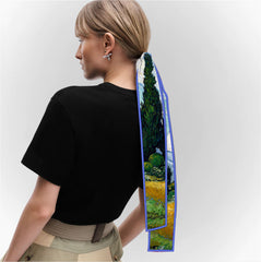 Van Gogh-Inspired Narrow Scarf - Wheat Fields & White Roses