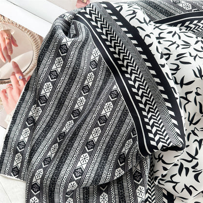 Monochrome Geometry – 100% Silk Crepe de Chine Scarf 90cm