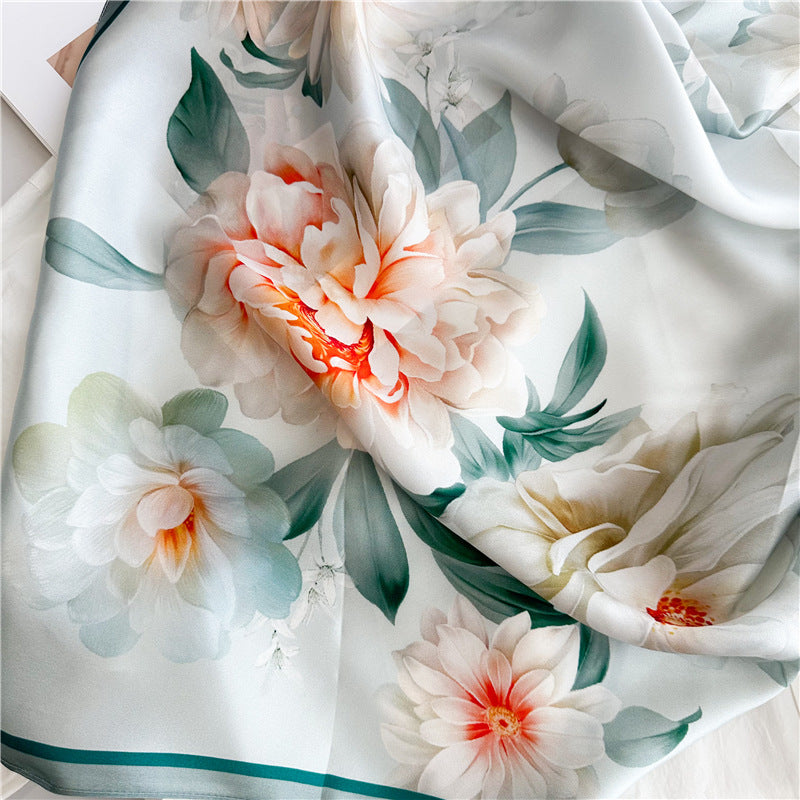 Peony Grace – 100% Silk Crepe de Chine Scarf 90cm