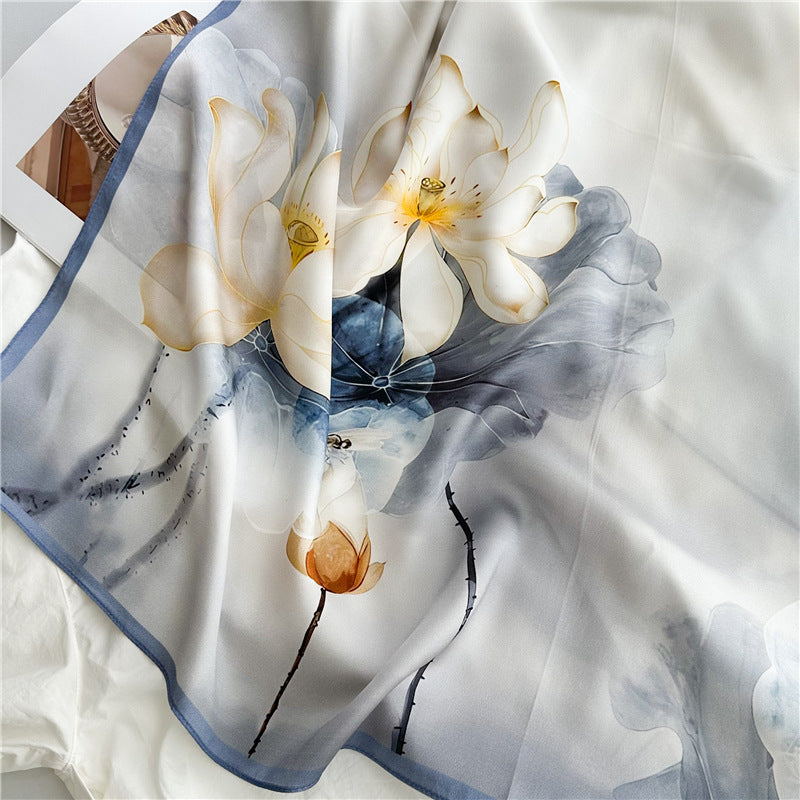 Lotus Whisper – 100% Silk Crepe de Chine Scarf 90cm