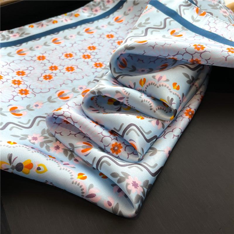 Summer Japanese prints 70cm square scarf, Silk textured scarf, Sun protection satin scarf, Neck scarf, Satin Shawl, Gift
