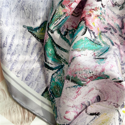 Lilac Whisper – 100% Silk Twill Scarf (90×90cm, Hand-Rolled Edges)