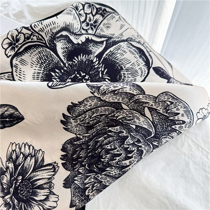 Camellia Noir – 100% Silk Crepe de Chine Scarf (90×90 cm)