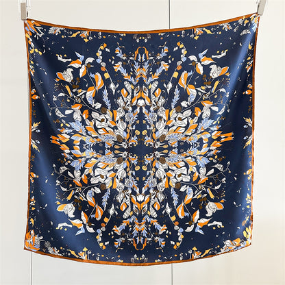 Midnight &amp; Dawn Bloom – 100% Silk Twill Scarf (90×90cm, Hand-Rolled Edges)