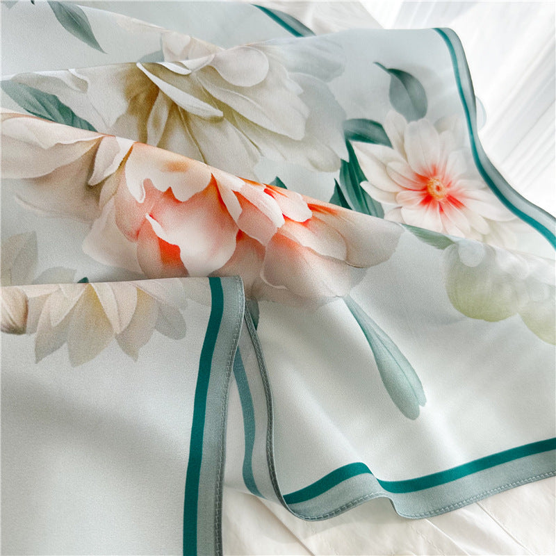 Peony Grace – 100% Silk Crepe de Chine Scarf 90cm