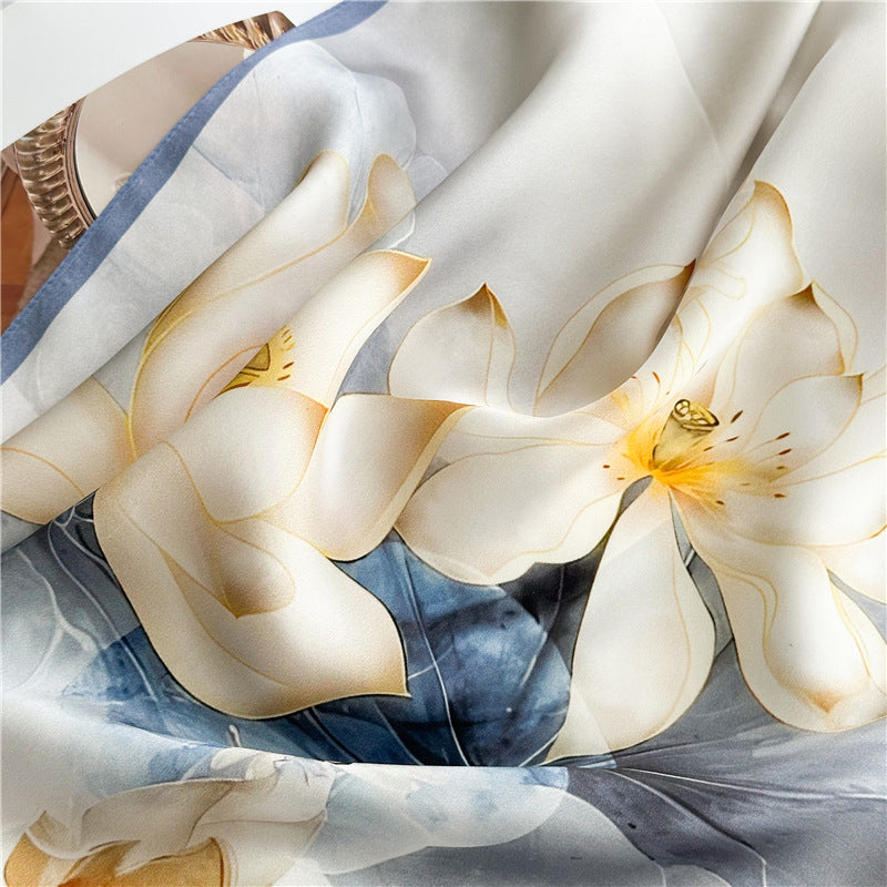 Lotus Whisper – 100% Silk Crepe de Chine Scarf 90cm