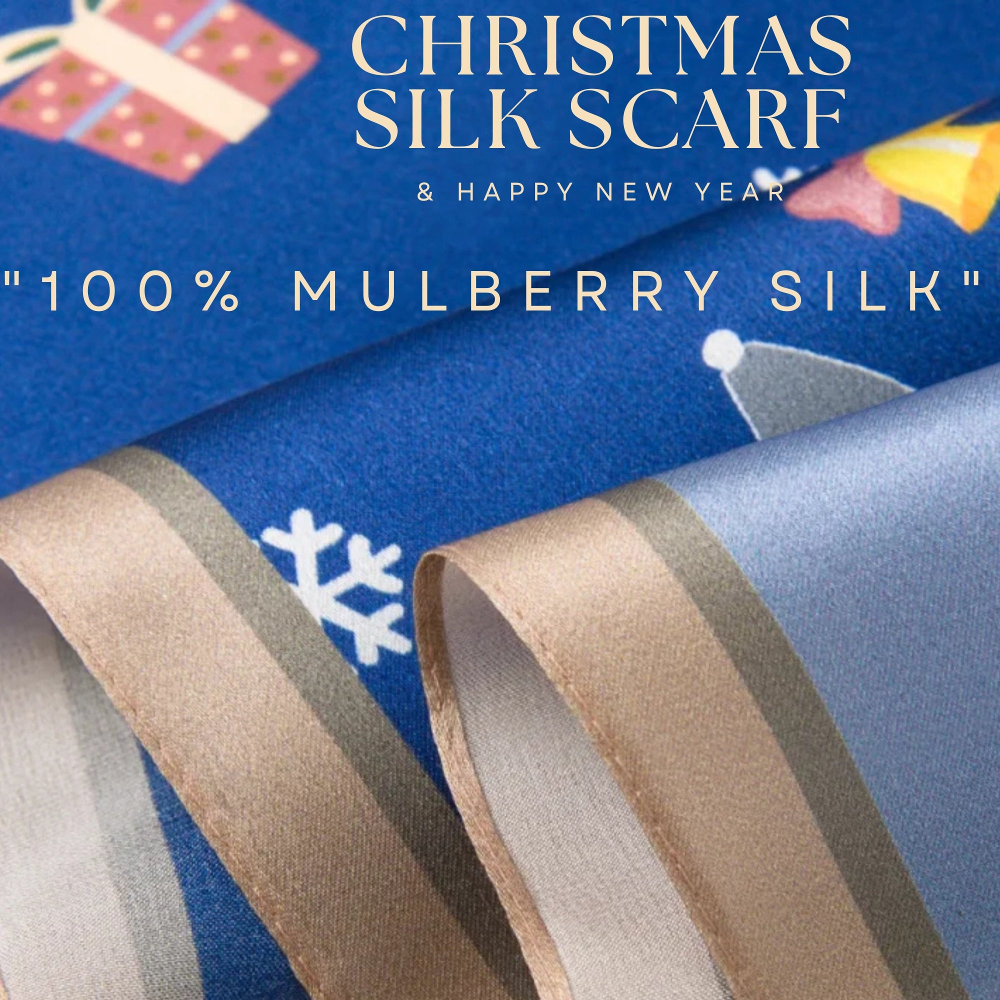 Festive 100% Silk Scarf 53cm – Playful Holiday Prints for All Ages