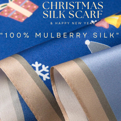 Festive 100% Silk Scarf 53cm – Playful Holiday Prints for All Ages