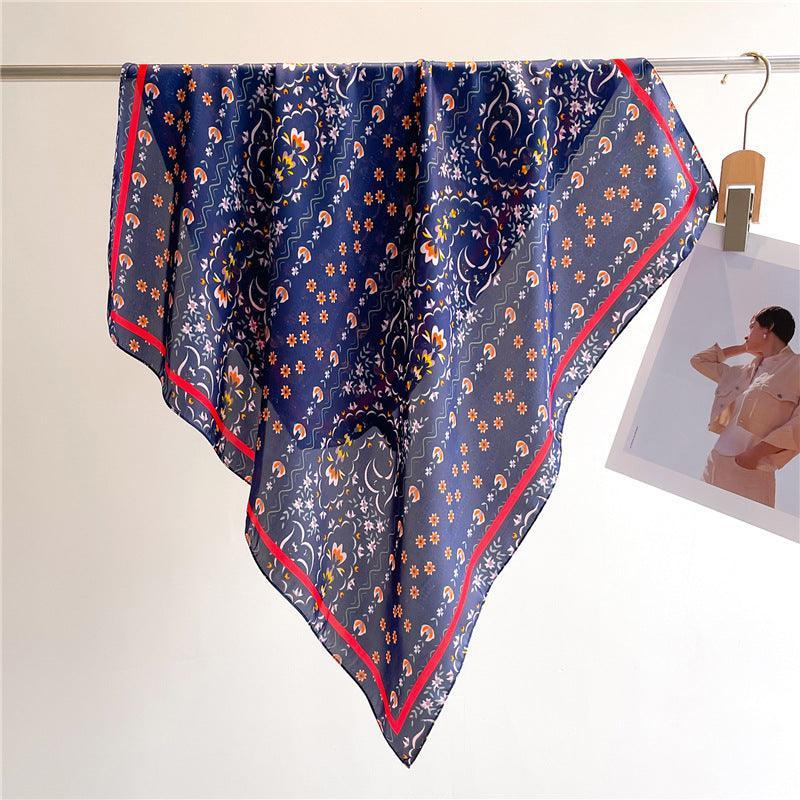 Summer Japanese prints 70cm square scarf, Silk textured scarf, Sun protection satin scarf, Neck scarf, Satin Shawl, Gift