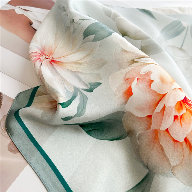 Peony Grace – 100% Silk Crepe de Chine Scarf 90cm