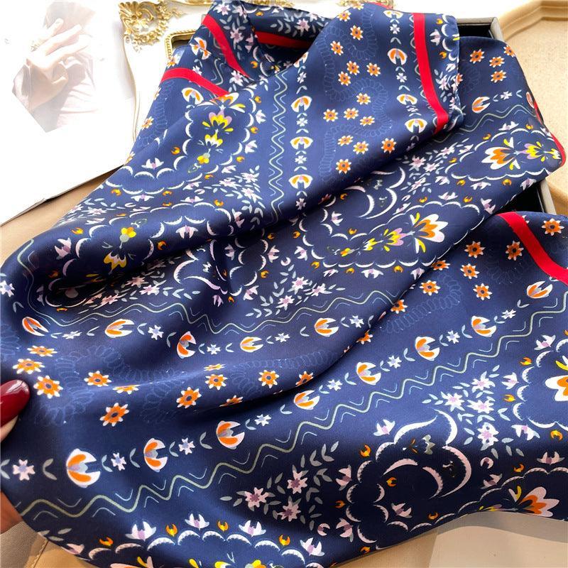 Summer Japanese prints 70cm square scarf, Silk textured scarf, Sun protection satin scarf, Neck scarf, Satin Shawl, Gift