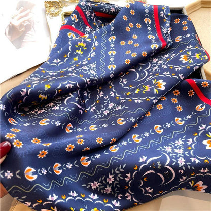 Summer Japanese prints 70cm square scarf, Silk textured scarf, Sun protection satin scarf, Neck scarf, Satin Shawl, Gift