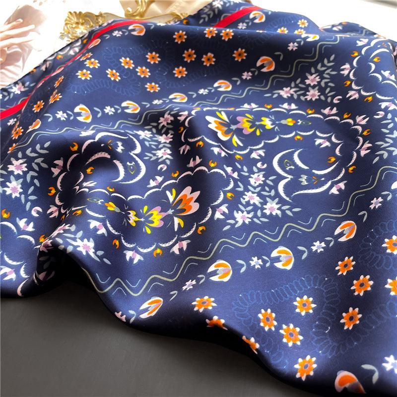 Summer Japanese prints 70cm square scarf, Silk textured scarf, Sun protection satin scarf, Neck scarf, Satin Shawl, Gift