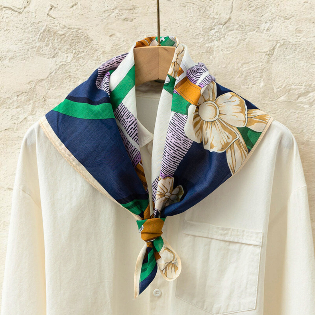 Giftable Silk Cotton Scarf 70cm – Light Floral Print Bandana