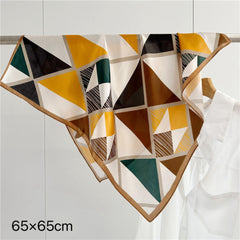 26'' Triangle Geometric Colorblock Mulberry Silk Scarf – Modern & Bold Square Silk Shawl for Women, Unique Geometric Design