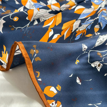 Midnight &amp; Dawn Bloom – 100% Silk Twill Scarf (90×90cm, Hand-Rolled Edges)