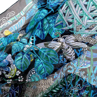 Botanical Garden Silk Chiffon Scarf 110×110cm – Artistic Silk Scarf
