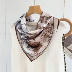 26'' Vintage Jungle Mulberry Silk Scarf with Coffee Border – Bold & Retro Square Silk Shawl for Women, Tropical Jungle Design