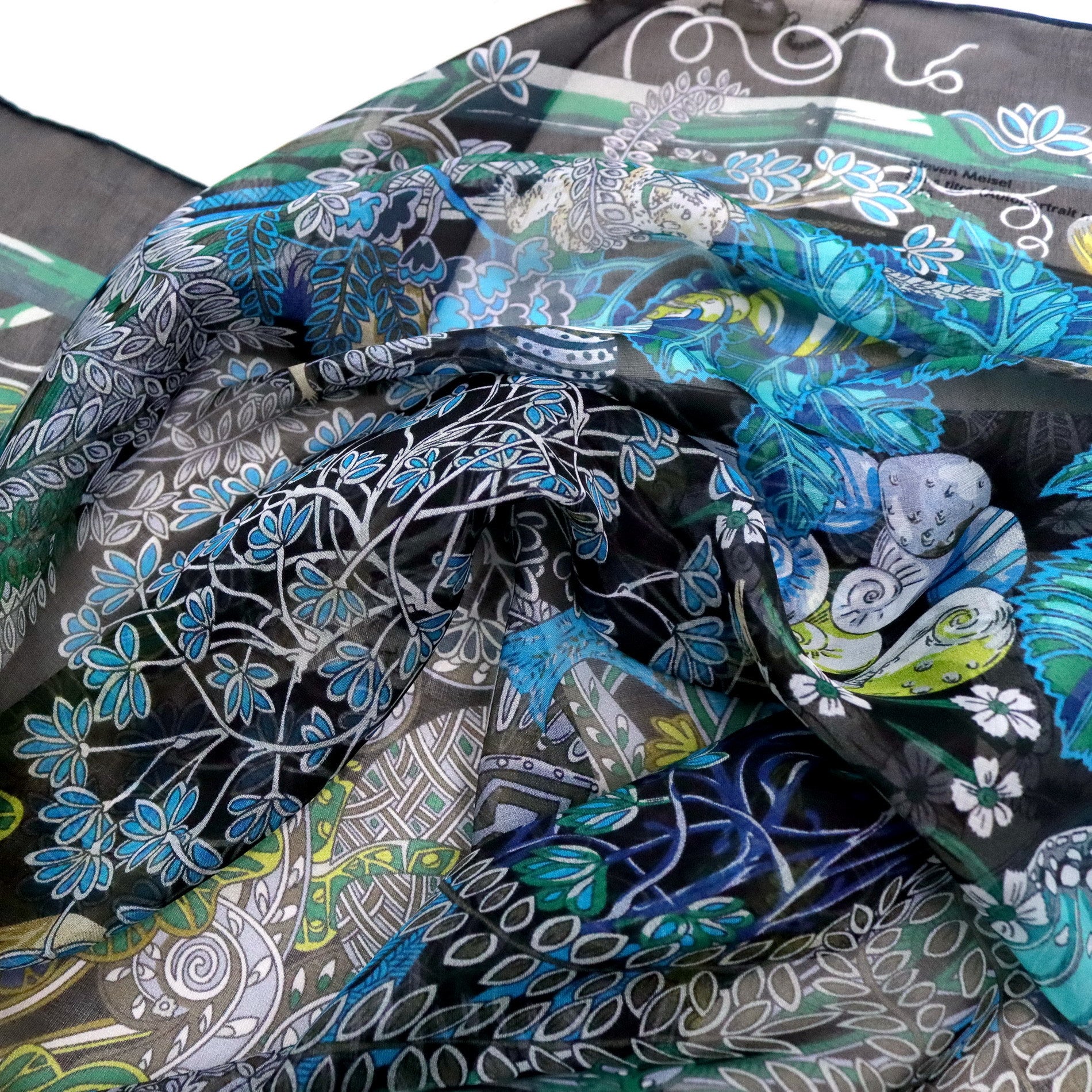 Botanical Garden Silk Chiffon Scarf 110×110cm – Artistic Silk Scarf