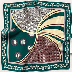 53cm Mulberry Silk Twill Scarf – Geometric Boho Patchwork Bandana, Vintage Print Small Square Silk Scarf