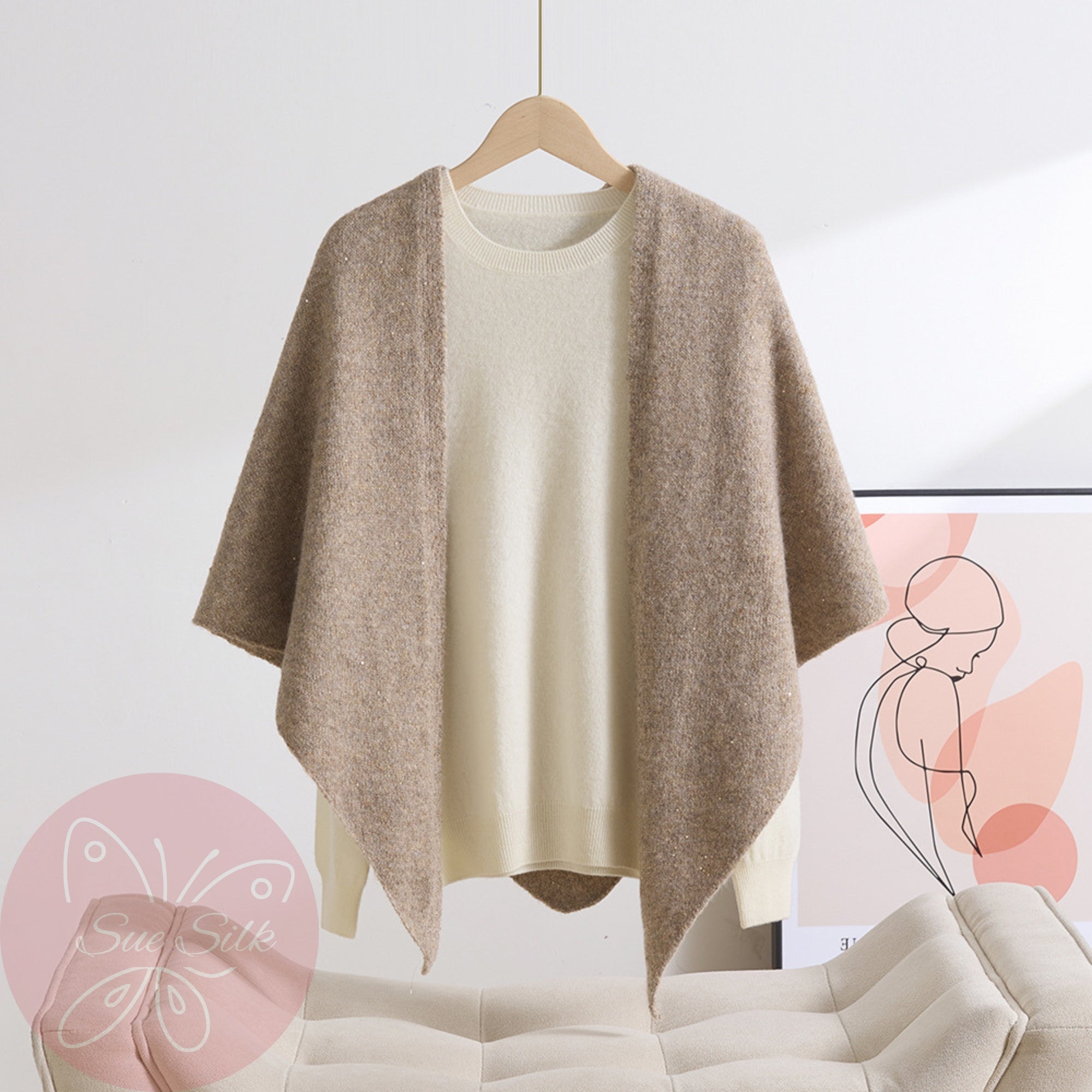 Sparkle Wool Triangle Shawl 73×193cm – 100% Lambswool Winter Wrap