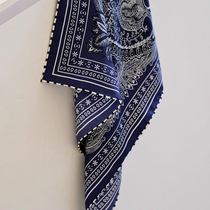 Giftable Classic Navy Paisley Silk Bandana – 53cm Pure Mulberry Silk Twill