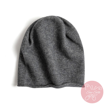 100% Pure Cashmere Knit Beanie – Soft Slouchy Everyday Hat