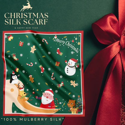 Festive 100% Silk Scarf 53cm – Playful Holiday Prints for All Ages