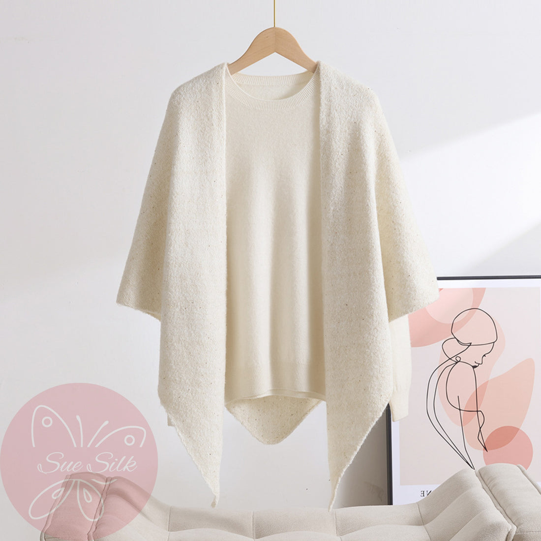 Sparkle Wool Triangle Shawl 73×193cm – 100% Lambswool Winter Wrap