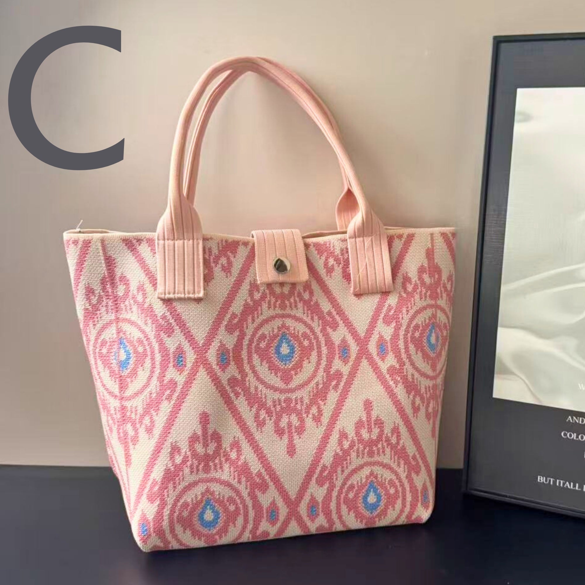 Ikat-Inspired Pattern Knit Tote