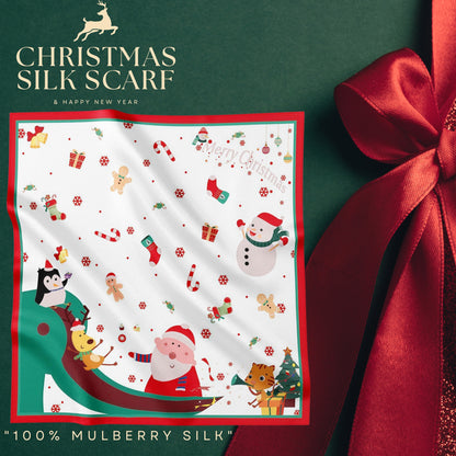 Festive 100% Silk Scarf 53cm – Playful Holiday Prints for All Ages