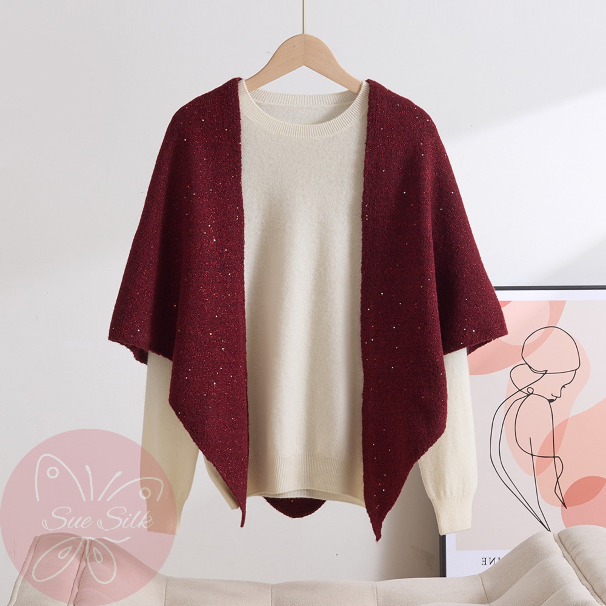 Sparkle Wool Triangle Shawl 73×193cm – 100% Lambswool Winter Wrap