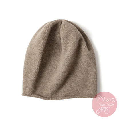 100% Pure Cashmere Knit Beanie – Soft Slouchy Everyday Hat