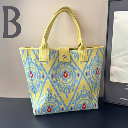 Ikat-Inspired Pattern Knit Tote