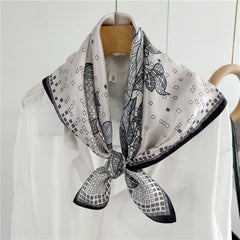 26'' Minimalist Grey Floral Mulberry Silk Scarf – Elegant & Subtle Square Silk Shawl for Women, Modern Floral Design