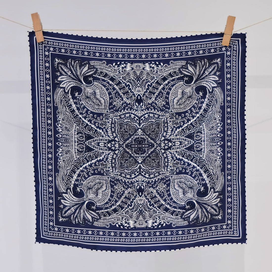 Giftable Classic Navy Paisley Silk Bandana – 53cm Pure Mulberry Silk Twill
