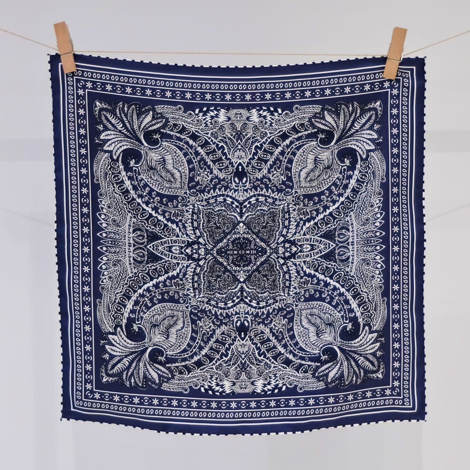 Giftable Classic Navy Paisley Silk Bandana – 53cm Pure Mulberry Silk Twill