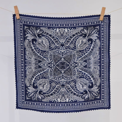 Giftable Classic Navy Paisley Silk Bandana – 53cm Pure Mulberry Silk Twill